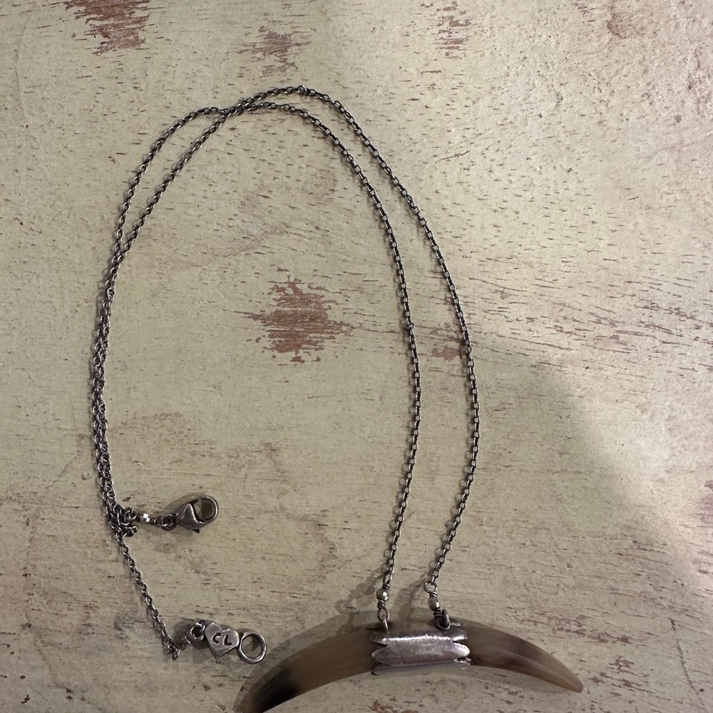 Chan Luu Silver and Brown Horn Necklace 16” chain